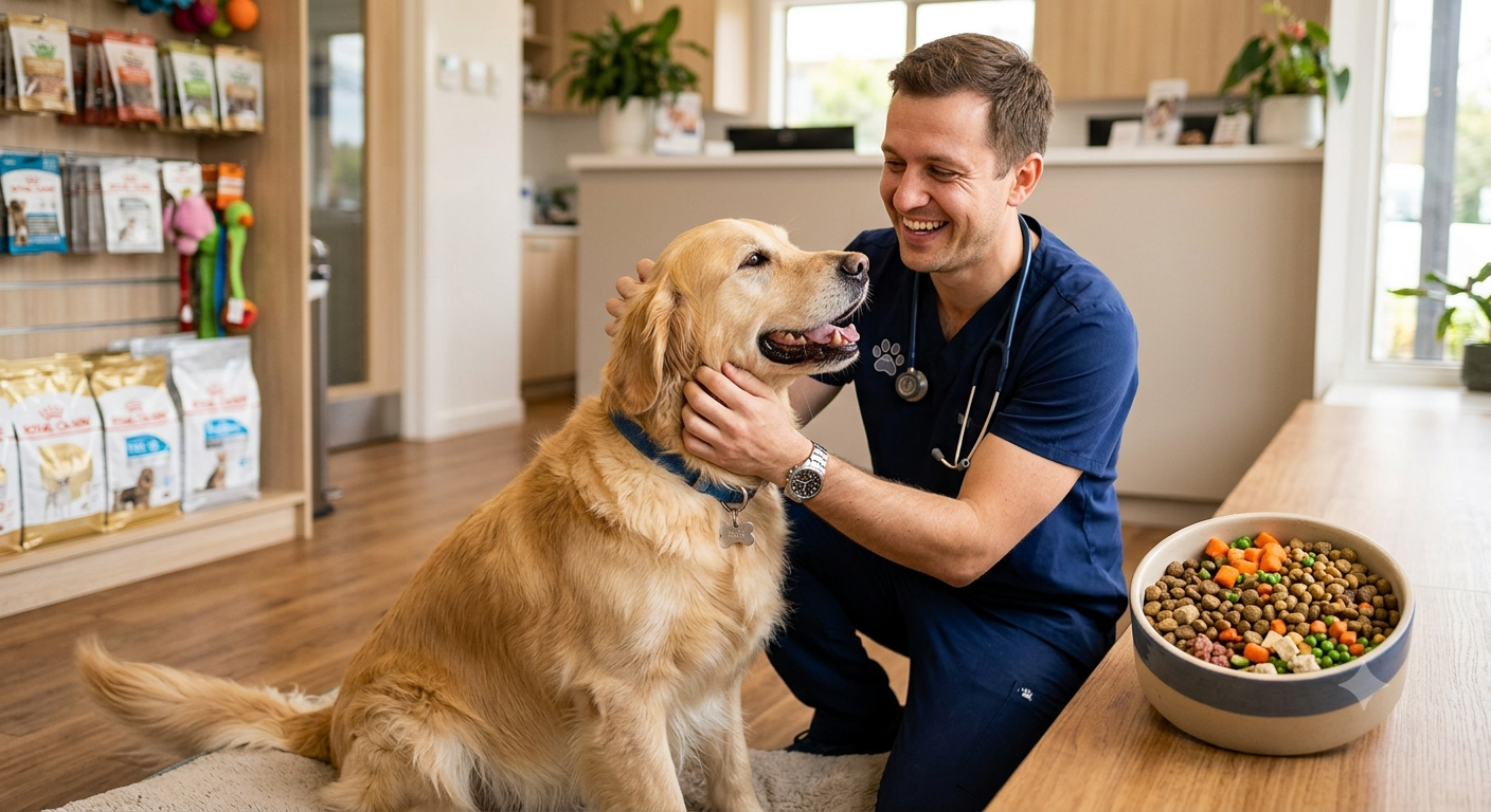 Veterinary nutritionist reviewing dog food plan